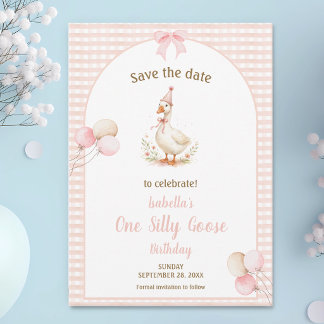 Eine alberne Gans Pink 1. Geburtstagsfeier Save The Date