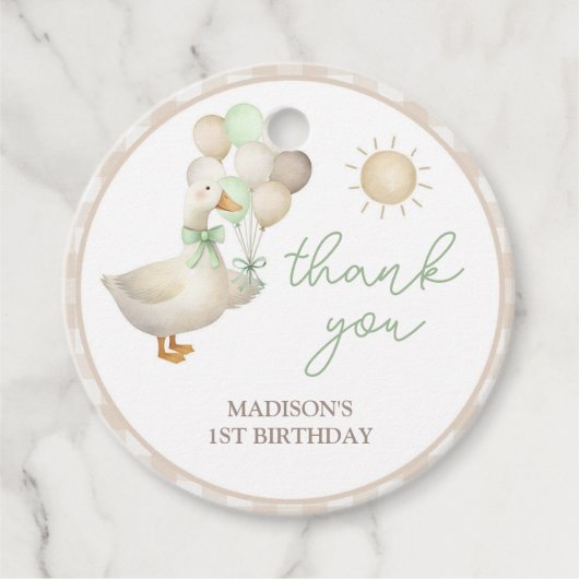 EINE Alberne Gans, Pink Gingham, Retro Gefallen Ta Geschenkanhänger (Vorderseite)