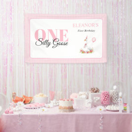 Eine alberne Gans, rosa Gingham Girl's 1. Geburtst Banner
