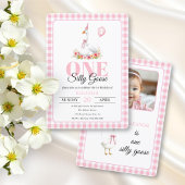 Eine alberne Gans, rosa Gingham Girl's 1. Geburtst Einladung