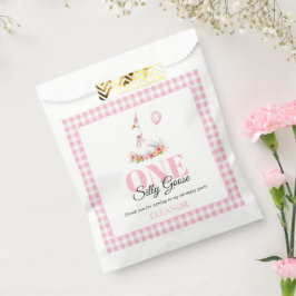 Eine alberne Gans, rosa Gingham Girl's 1. Geburtst Geschenktütchen