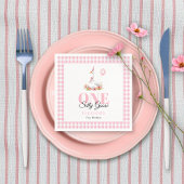 Eine alberne Gans, rosa Gingham Girl's 1. Geburtst Serviette