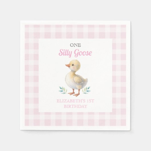 Eine alberne Gans rosa Gingham Mädchen erster Gebu Serviette (Vorderseite)