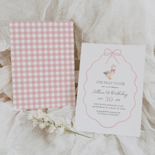 Eine alberne Gans rosa Gingham-Schleife Mädchen 1. Einladung