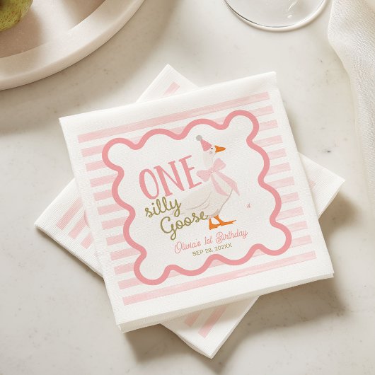 Eine alberne Gans Rosa Schleife 1. Geburtstag Serviette
