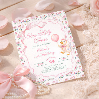 Eine alberne Gans rosa Schleife Mädchen 1. Geburts Einladung