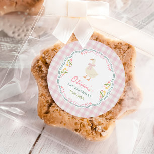 Eine alberne Gans rosa Schleife Mädchen 1. Geburts Runder Aufkleber