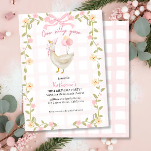 Eine alberne Gans Vintage Rosa Ente 1. Geburtstag Einladung
