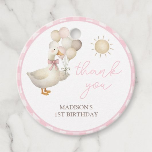 Eine Alberne Gänse, rosa Gingham, Retro Geschenkanhänger (Vorderseite)