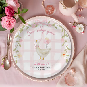 Eine Alberne Gänse Vintage Rosa Ente 1. Geburtstag Pappteller