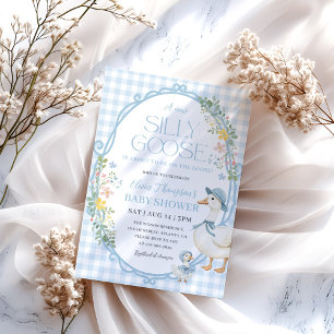 Eine Alberne GänseBaby-Dusche Blue Gingham Einladung