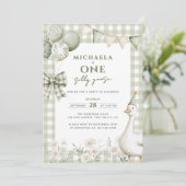 Eine Alberne Gänsefarbe Erstgeburtstag Grün Einladung (Stehend Vorderseite)