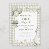 Eine Alberne Gänsefarbe Erstgeburtstag Grün Einladung (Vorne/Hinten)