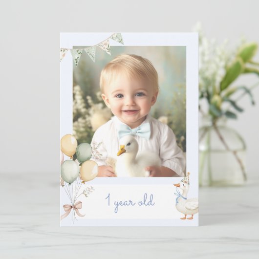 Eine alberne Gänsejunge Foto monatliche Bannerkart Einladung (Stehend Vorderseite)