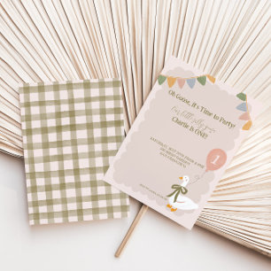 Eine Alberne Gänsepink Balloon Garland 1. Geburtst Einladung