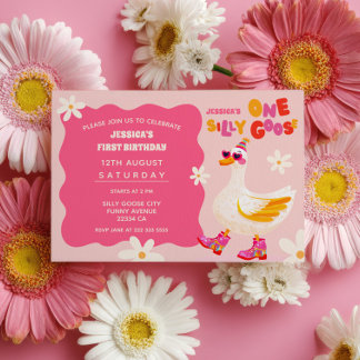 Eine Alberne Gänsepink-Girls Sommergeburt der Kind Einladung