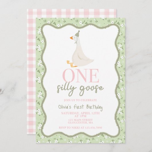 Eine Alberne Gänsepink und -grün Einladung (Vorne/Hinten)