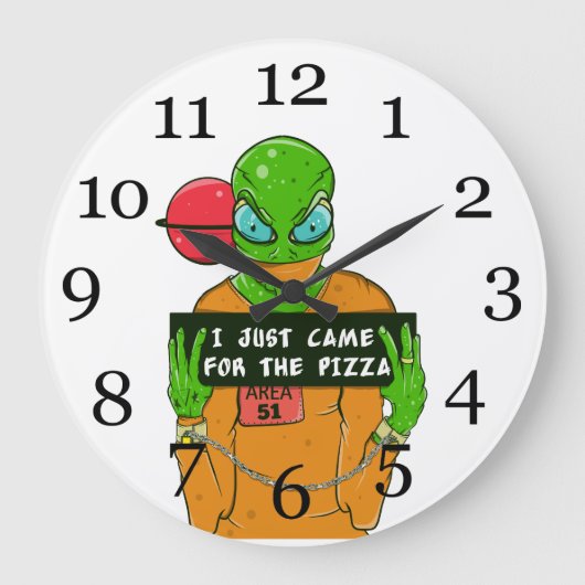 Eine Alien, die Pizza Liebe Große Wanduhr (Vorderseite)