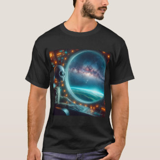 Eine Alien mit Blick auf den T - Shirt des Weltrau