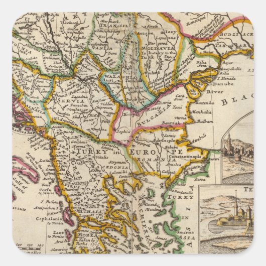 Eine allgemeine Karte der Türkei in Europa Quadratischer Aufkleber (Vorderseite)