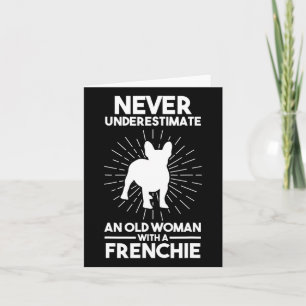 Eine alte Frau mit einem französischen Bulldoggen Karte