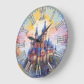 Eine alte magische Burg im Morgennebel Große Wanduhr (Winkel)