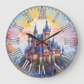 Eine alte magische Burg im Morgennebel Große Wanduhr (Vorderseite)