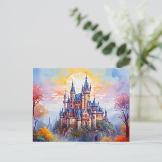 Eine alte magische Burg im Morgennebel Postkarte (Stehend Vorderseite)