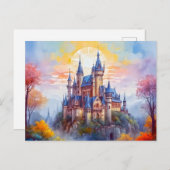 Eine alte magische Burg im Morgennebel Postkarte (Vorne/Hinten)