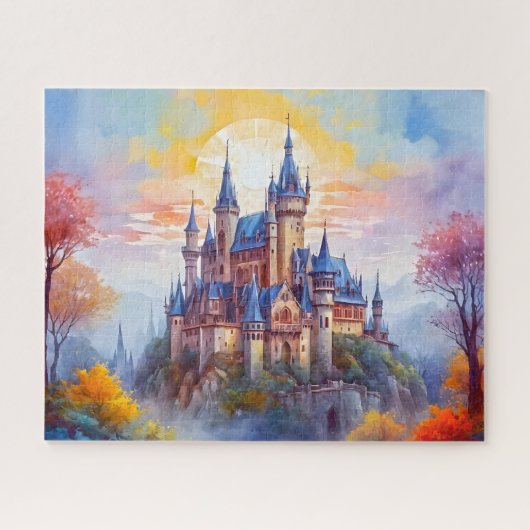 Eine alte magische Burg im Morgennebel Puzzle (Horizontal)