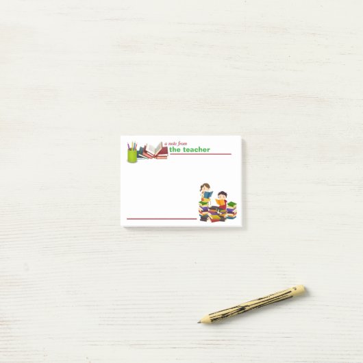 Eine Anmerkung von den Lehrer-Post-Itanmerkungen Post-it Klebezettel (Auf Schreibtisch)