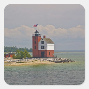 Eine Ansicht der Round Island Light Station. Quadratischer Aufkleber