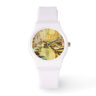 Eine Ansicht des Kanals mit Booten und Gebäude Armbanduhr