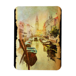 Eine Ansicht des Kanals mit Booten und Gebäude Magnet