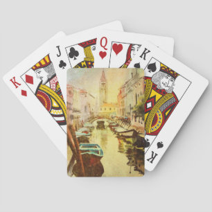 Eine Ansicht des Kanals mit Booten und Gebäude Spielkarten