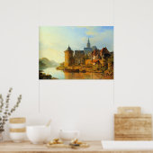 Eine Ansicht einer Stadt am Rhein Poster (Küche)