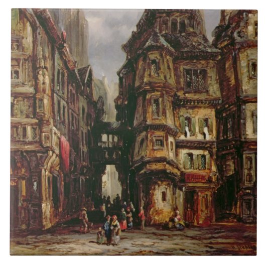 Eine Ansicht in das jüdische Viertel, Frankfurt, Fliese (Vorderseite)