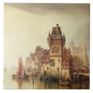 Eine Ansicht über den Fluss, Dordrecht, 1879 (Öl Fliese