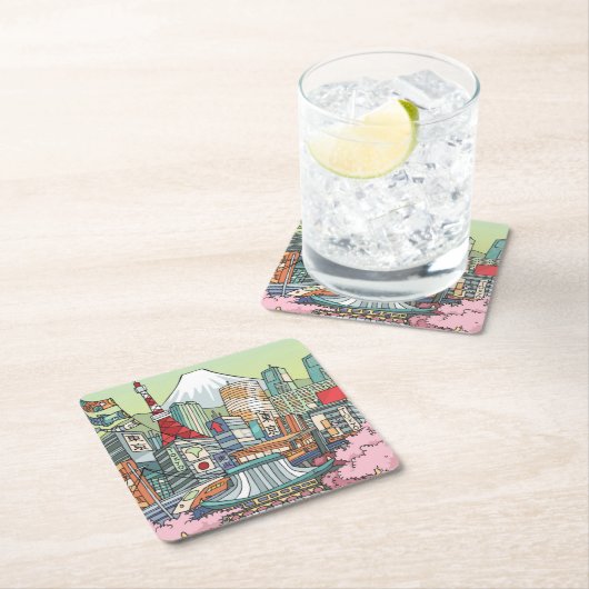 Eine Ansicht von Tokyo Rechteckiger Pappuntersetzer (Vor Ort)