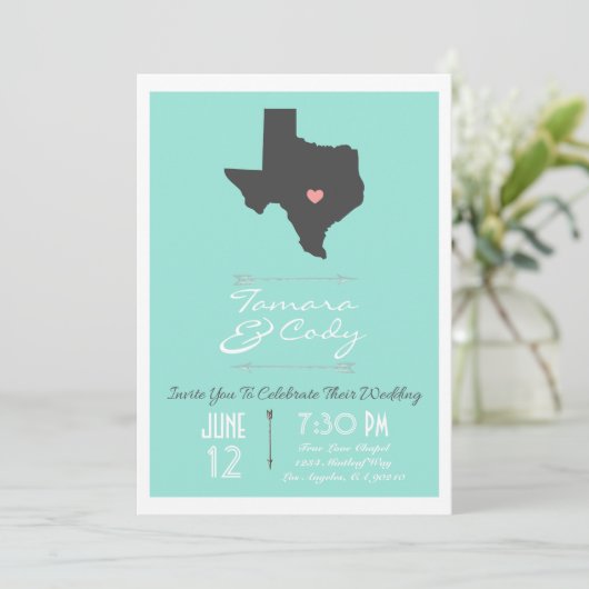 Eine Aqua-farbene Texas-Hochzeitseinladung Einladung (Stehend Vorderseite)