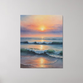 eine Aquarellfärbung der Wellen am Strand Leinwanddruck