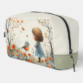 Eine Aquarellmalerei mit kleinen Mädchen und Vögel Waschbeutel (Rechte Ecke)