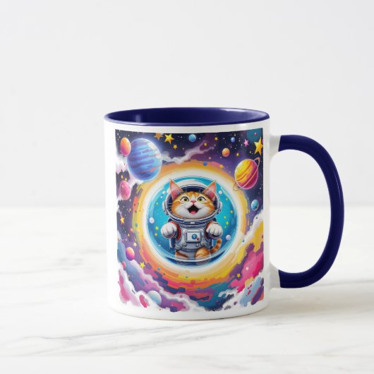 Eine Astronautenkatze, die im All schwimmt. Tasse (Rechts)