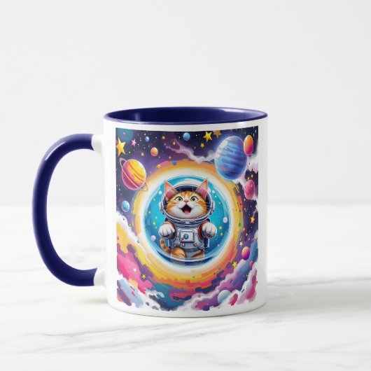 Eine Astronautenkatze, die im All schwimmt. Tasse (Links)