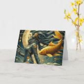 Eine Astronautin und Fische Retro-Jeden Anlaß Karte (Gelbe Blume)