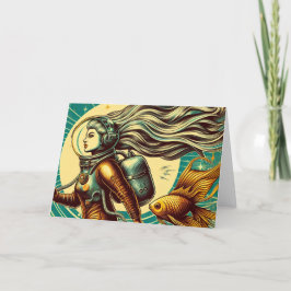 Eine Astronautin und Goldfisch Retro-Jeden Anlaß Karte