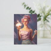 Eine Atemberaubende, rosa haarige Frau mit einem C Postkarte (Stehend Vorderseite)