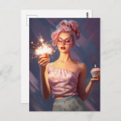 Eine Atemberaubende, rosa haarige Frau mit einem C Postkarte (Vorne/Hinten)