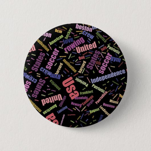 Eine Auflistung farbiger Wörter, die Americ beschr Button (Vorderseite)