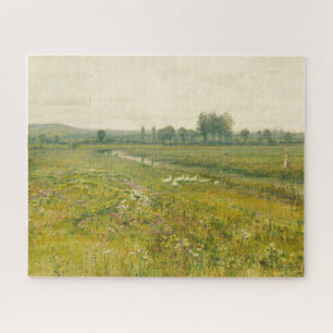 Eine ausgedehnte Wiesen-Landschaft mit Gänsen Puzzle
